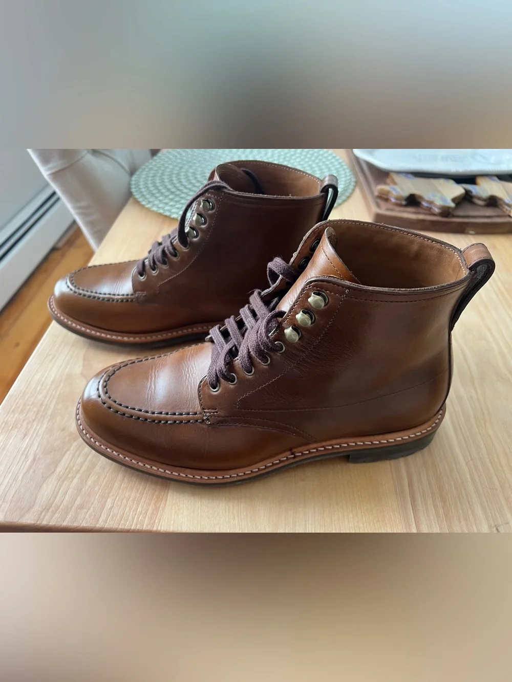 J. Crew Men's Tan-Brown Leather MocToe Kenton Pacer Boots size 8
